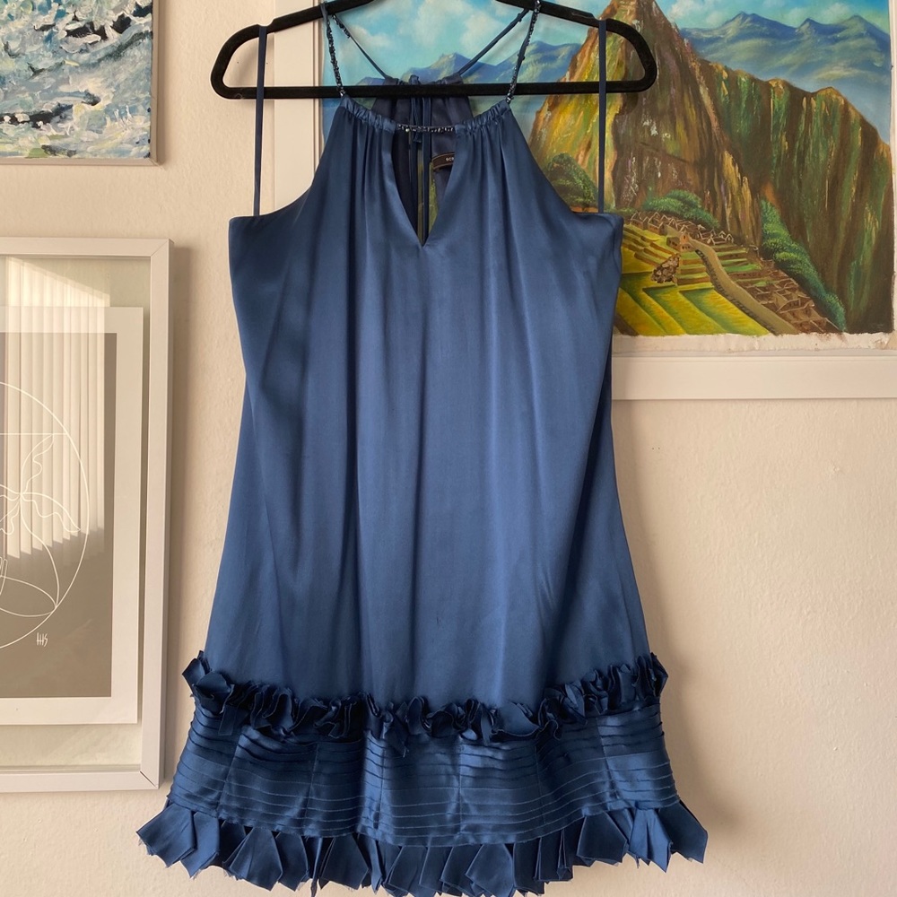 BCBG MAXAZRIA blue silk cocktail dress